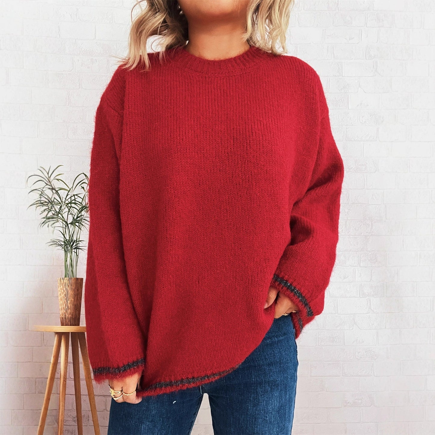 Damen Strickpullover Weiches Material Lässiger Schnitt Beige
