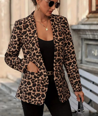 Damen Blazer Animal-Print mit Revers und Taschen