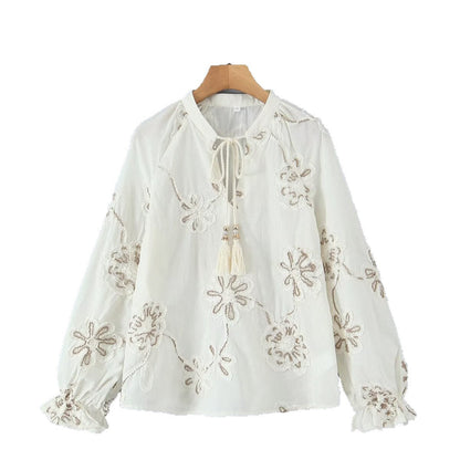 Damen Bluse Bestickt Raffungen Norvielle