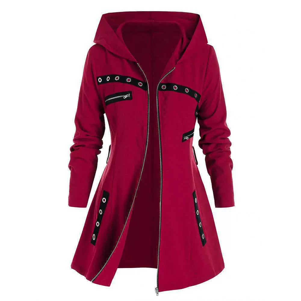 Damen Mantel Slim Fit Kapuze Asymmetrisch
