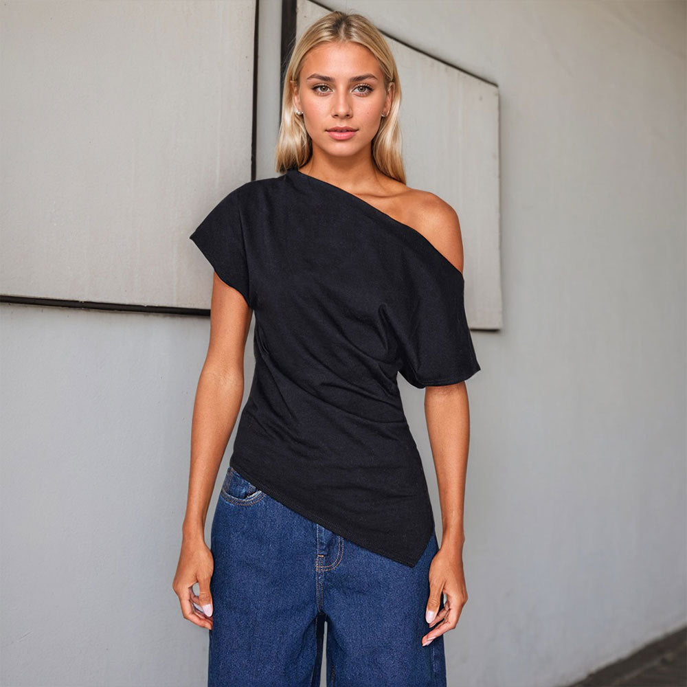 Damen Oberteil Asymmetrisch Schulterfrei Mit Drapierungsdetails - Norvielle