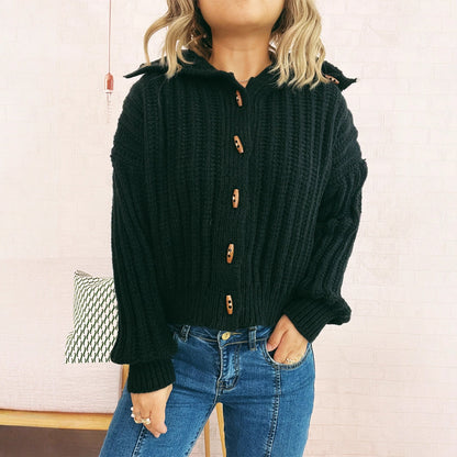 Damen Strickcardigan Mit Kapuze Knöpfe Beige