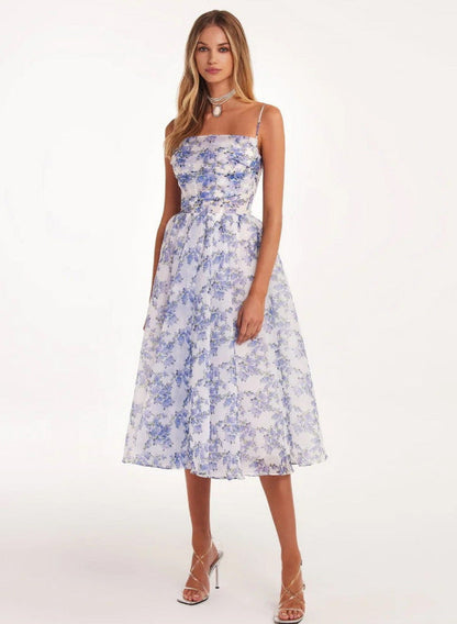 Damen Midi-Kleid Florale Spitze Schwingrock