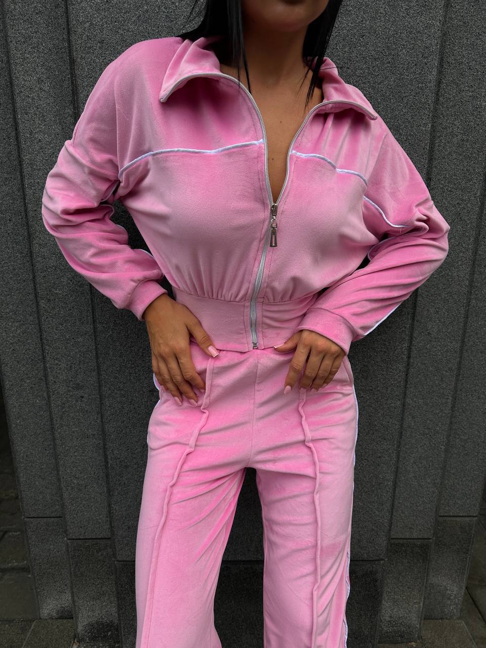 Damen Sportanzug Cropped Hohler Kragen Reißverschluss