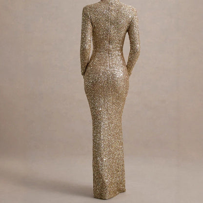 Damen Abendkleid Glitzernd Hochkragen Figurbetont Norvielle