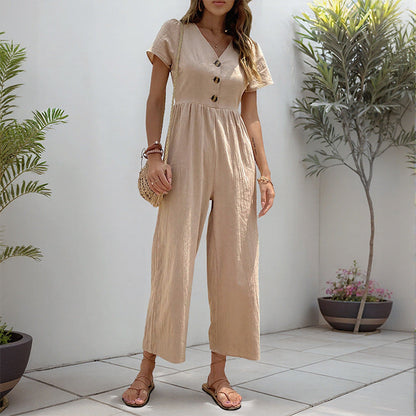 Damen Jumpsuit Weite Beine Knopfdetails Norvielle