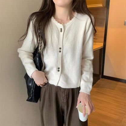 Damen Strickjacke Kuschelig Knopfverschluss Beige Norvielle