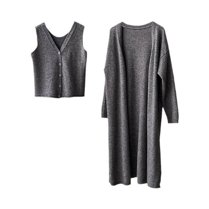 Damen Strickensemble V-Ausschnitt Knopf Norvielle