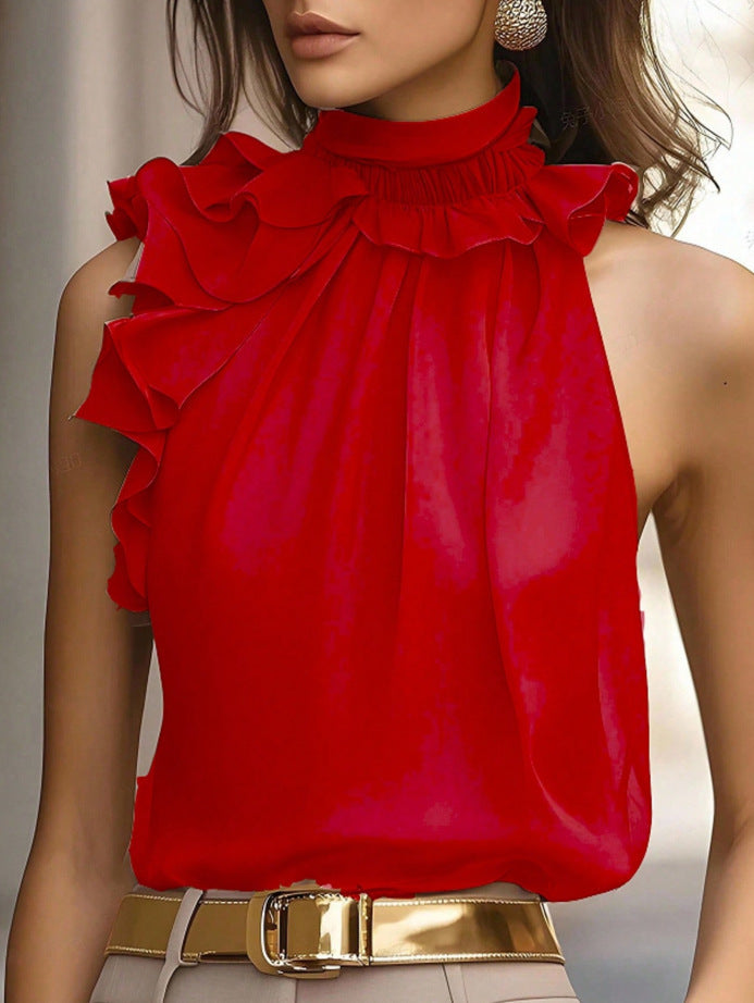 Damen Bluse Rüschendetails Hochgeschlossener Kragen Elegantes Design