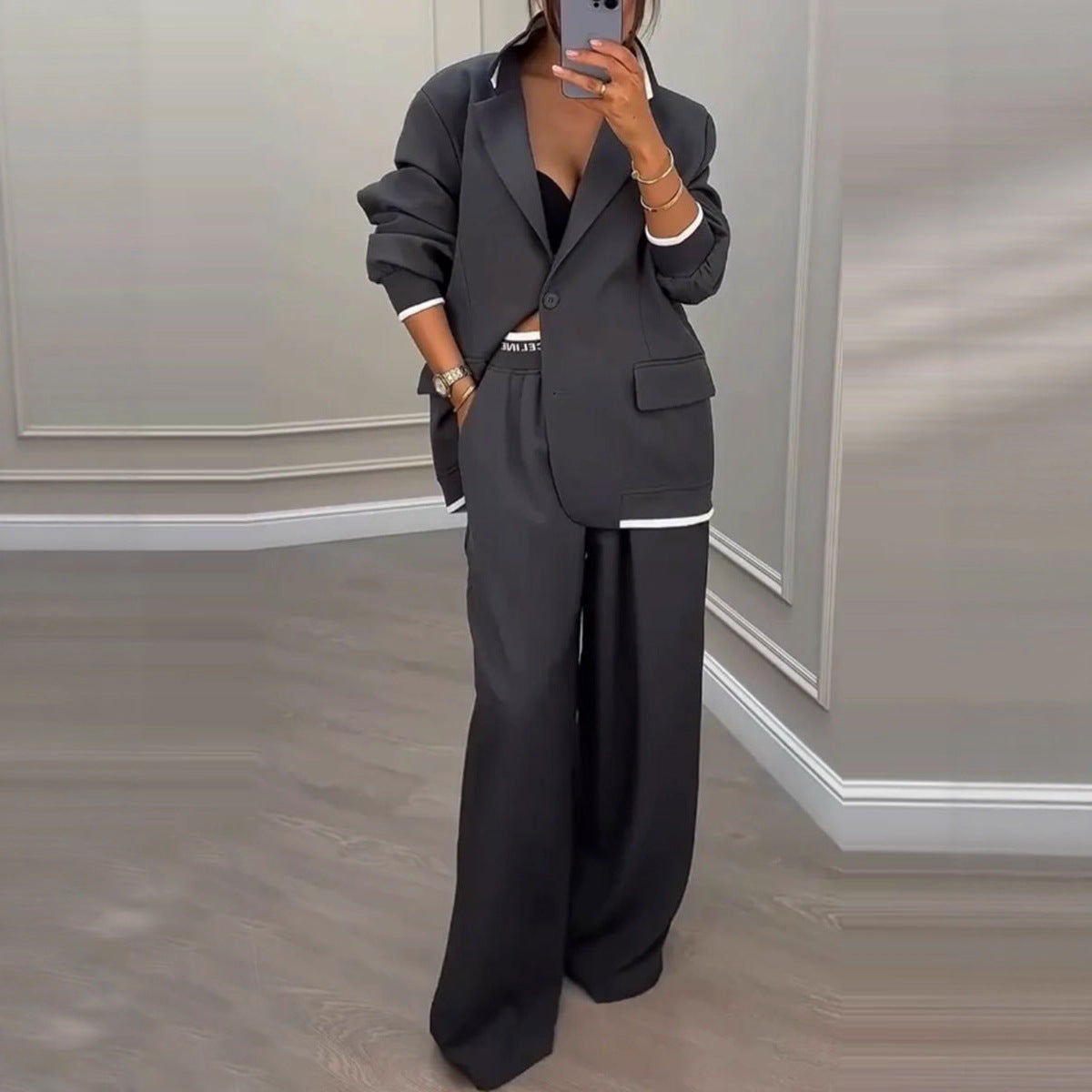 Damen Blazer-Hose-Set Weites Design Schwarz Norvielle - Norvielle