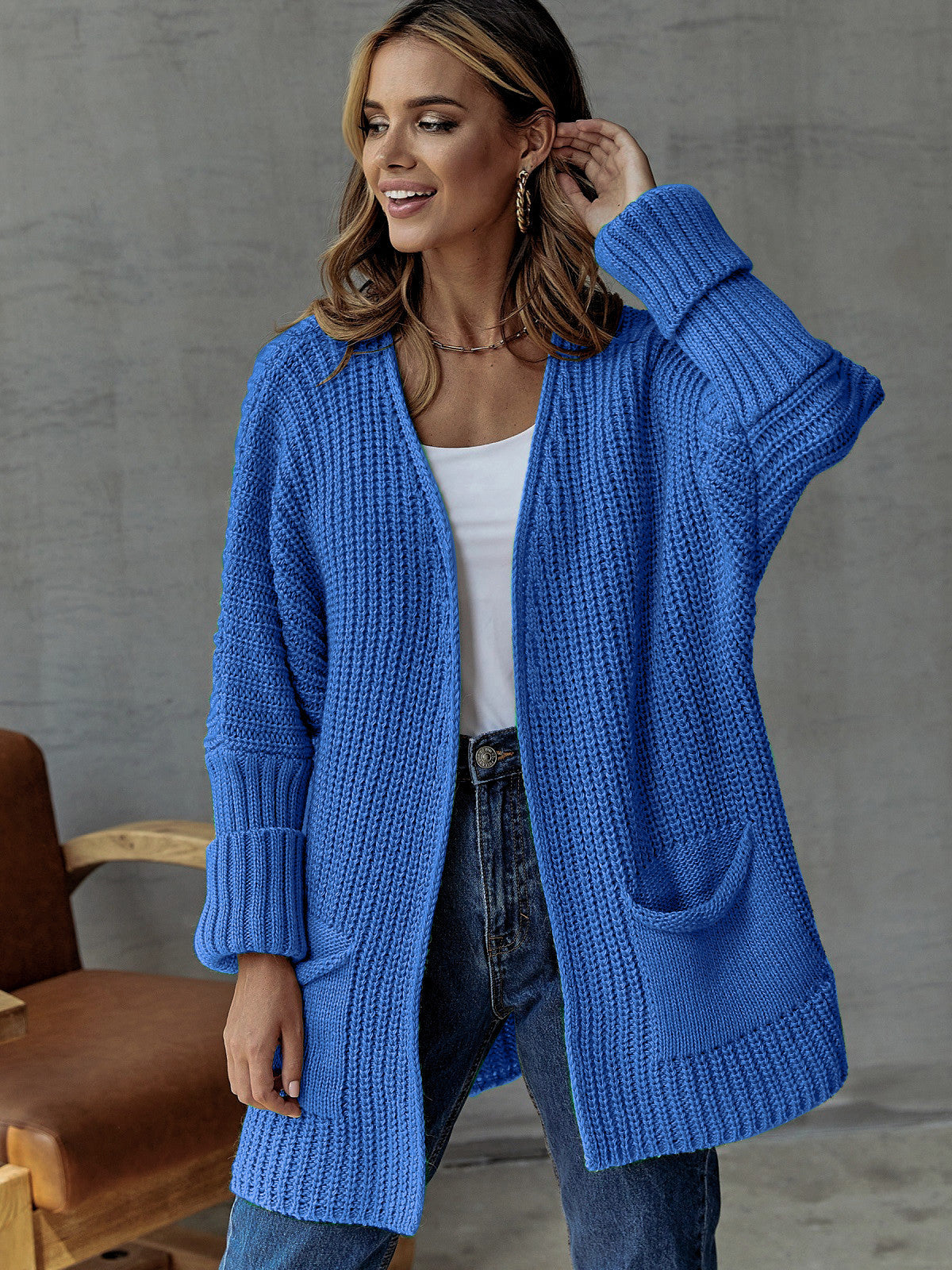 Damen Strickjacke Tiefen Taschen Strukturiert Norvielle