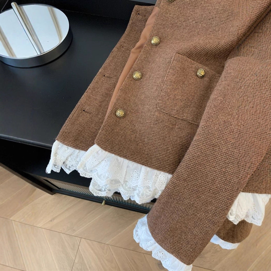 Damen Kurzjacke Spitzenakzent