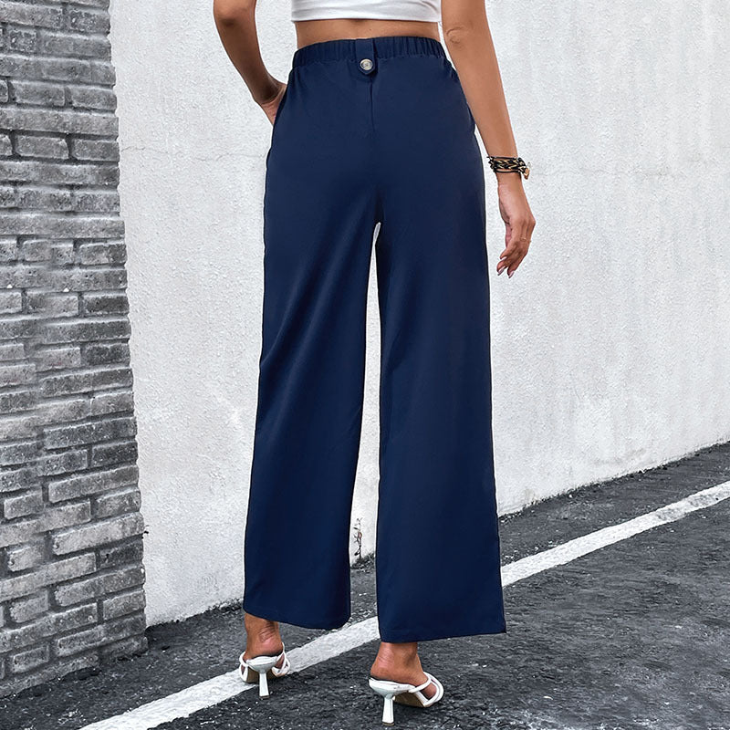 Damen Weite Hose Hochtaille Knopfdetails