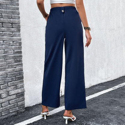 Damen Weite Hose Hochtaille Knopfdetails