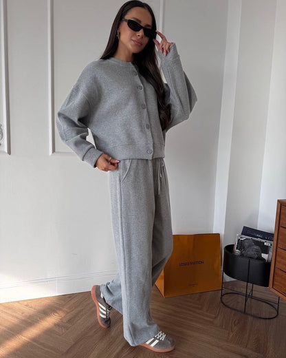 Damen Sweat-Set mit Knöpfen Weite Hose Norvielle