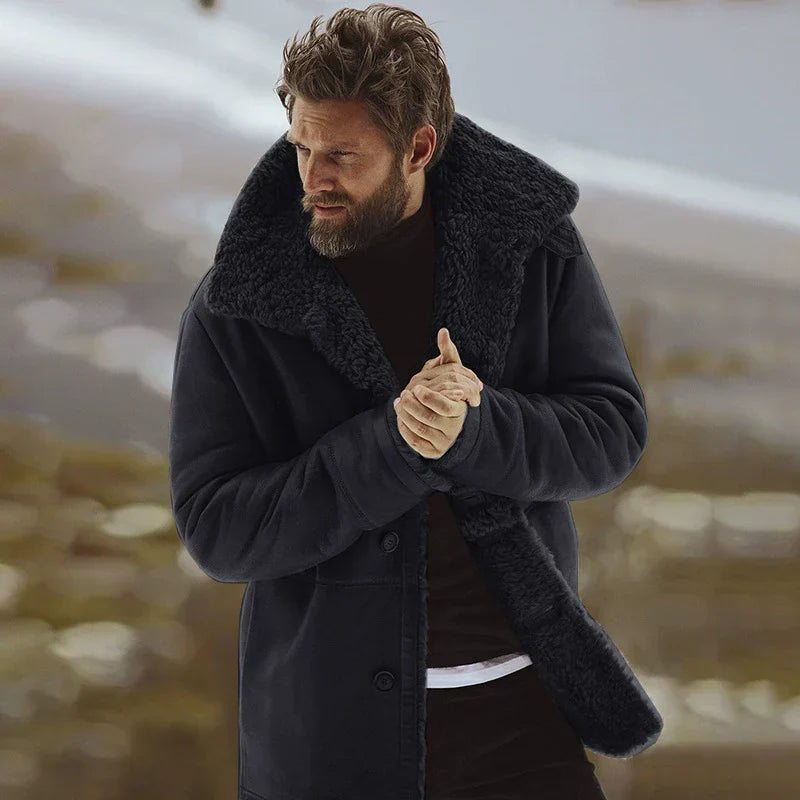 Herren Mantel Shearling Kragen Fleece gefüttert