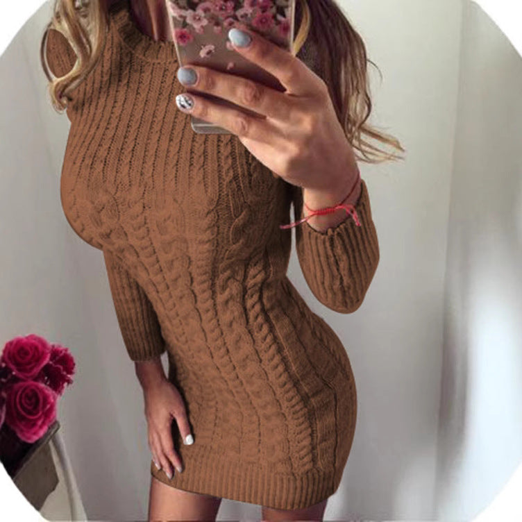 Damen Strickkleid Zopfmuster Figurbetont Norvielle
