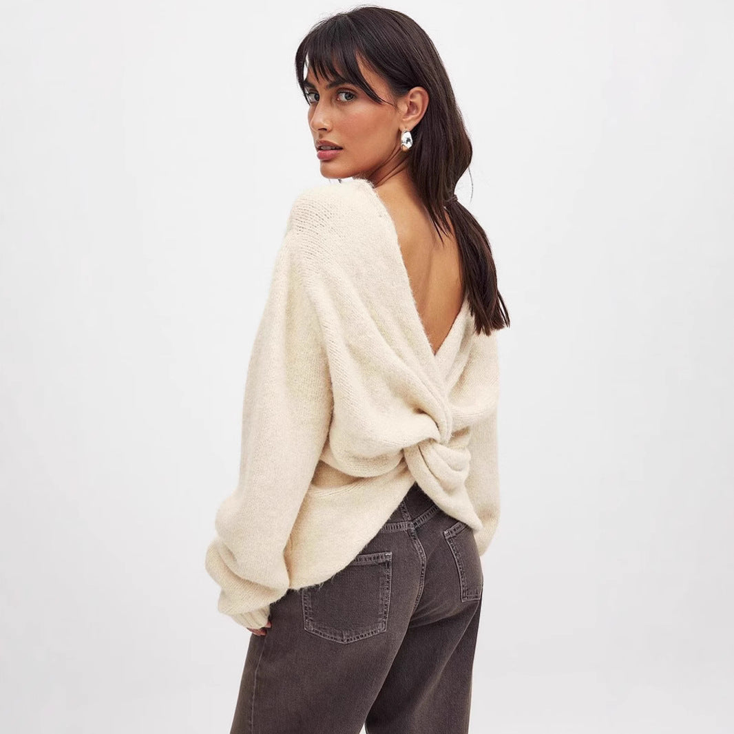 Damen Pullover Raffinierte Rückenschnürung Norvielle