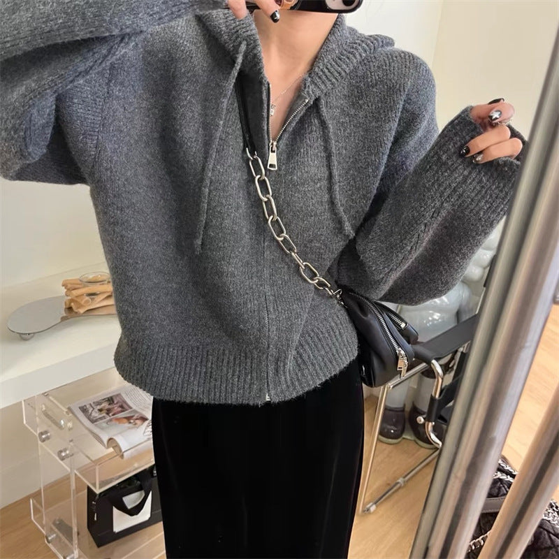 Damen Cropped Hoodie Kapuze Reißverschluss Norvielle
