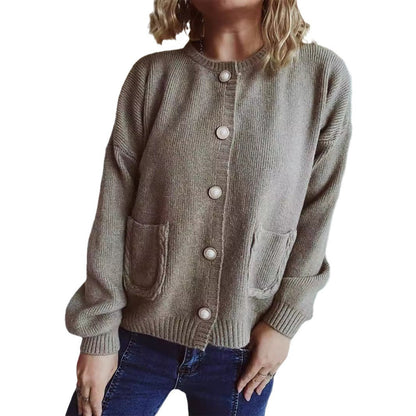 Damen Strickjacke mit Perlenknöpfen und Taschen