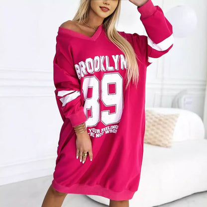 Damen Oversized Freizeitkleid Sport-Look V-Ausschnitt
