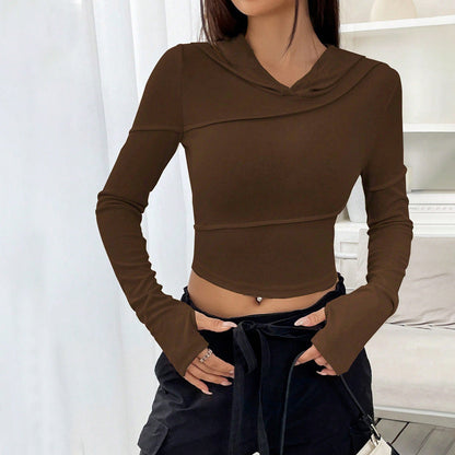 Damen Crop- Langarm Kapuze Elegantes Design Schwarz - Norvielle