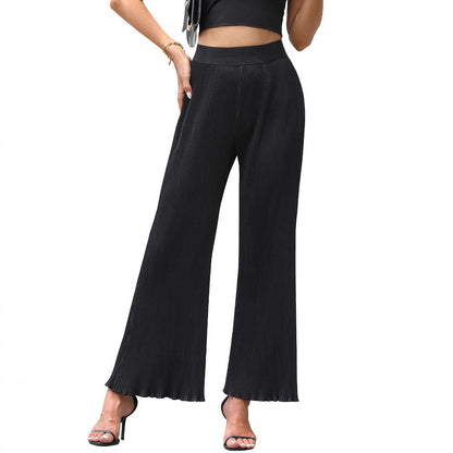 Damen Plissee-Hose Elastischer Bund Weites Bein