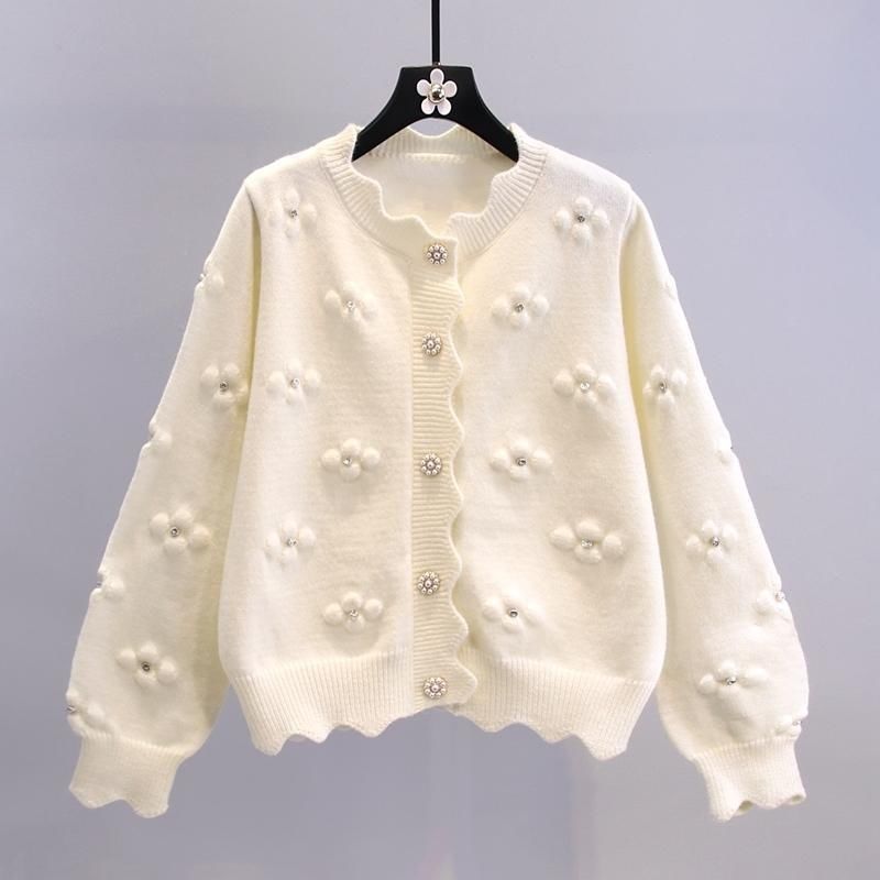 Damen Strickjacke Kuschelig Blumenapplikationen Norvielle