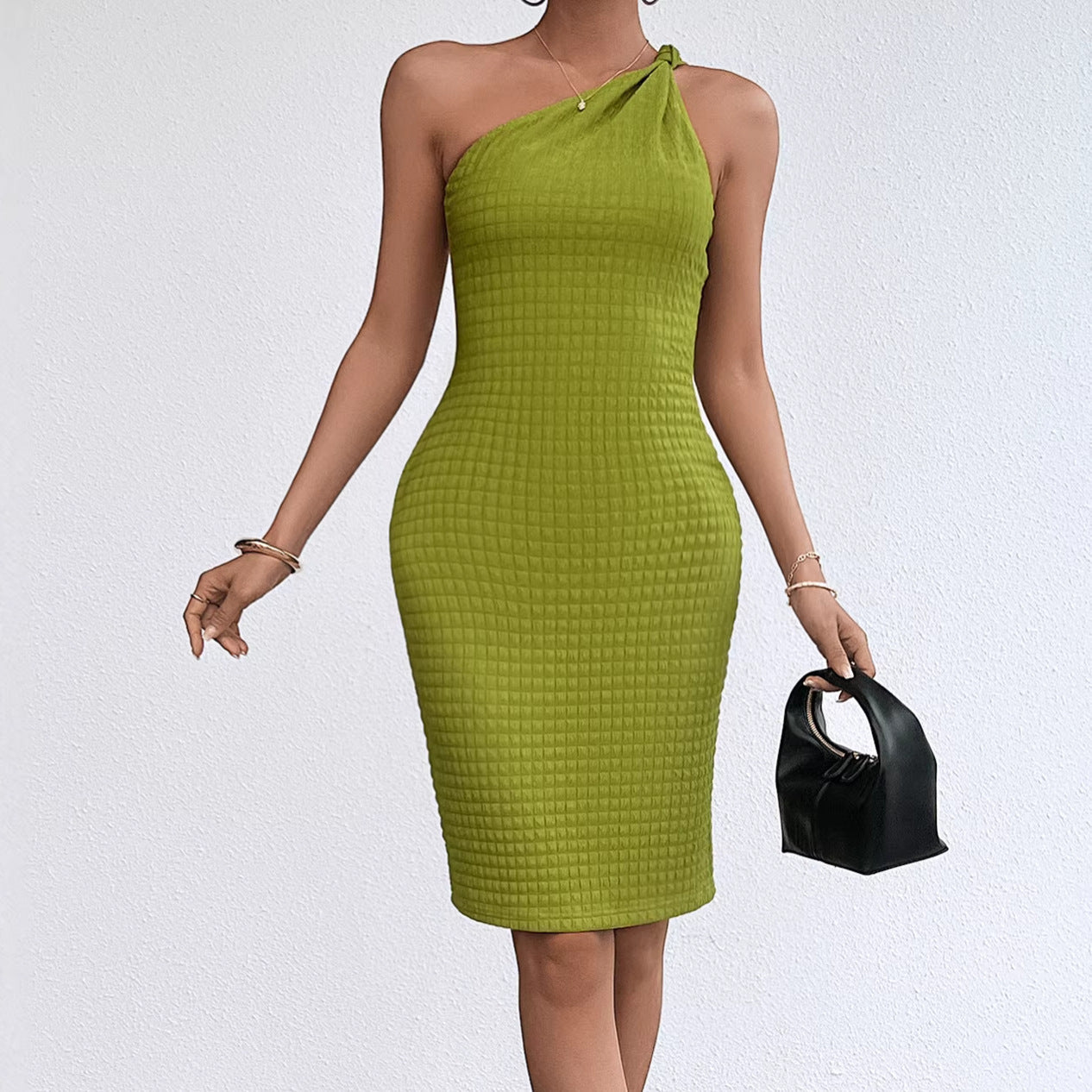Damen Bodycon-Kleid schmal Asymmetrischer Träger