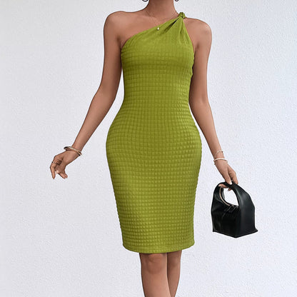 Damen Bodycon-Kleid schmal Asymmetrischer Träger