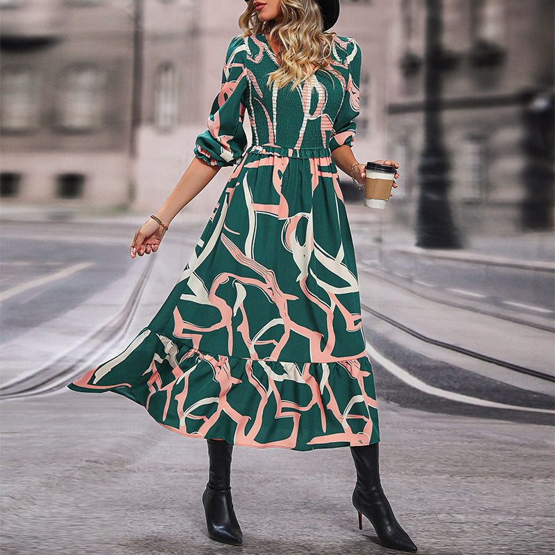 Damen Maxikleid V-Ausschnitt Fließschnitt Elegant