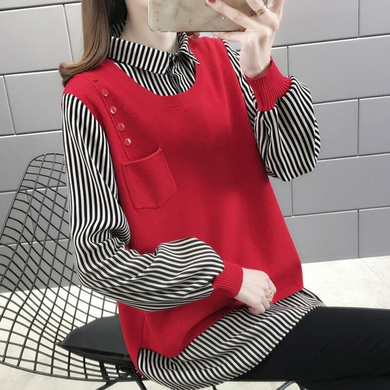 Damen Pullover mit gestreiftem Bluseneinsatz Norvielle