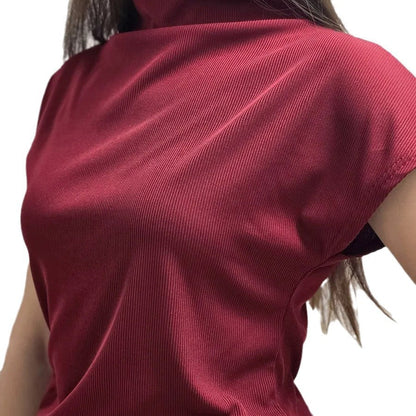 Damen Kurzarm-Shirt Hochkragen Elegantes Design