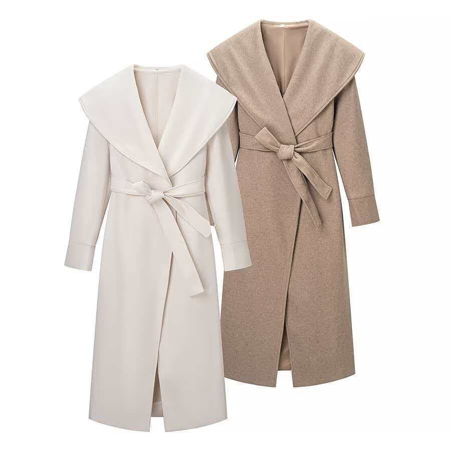 Damen Eleganter Mantel Breiter Revers Taillengürtel Norvielle - Norvielle