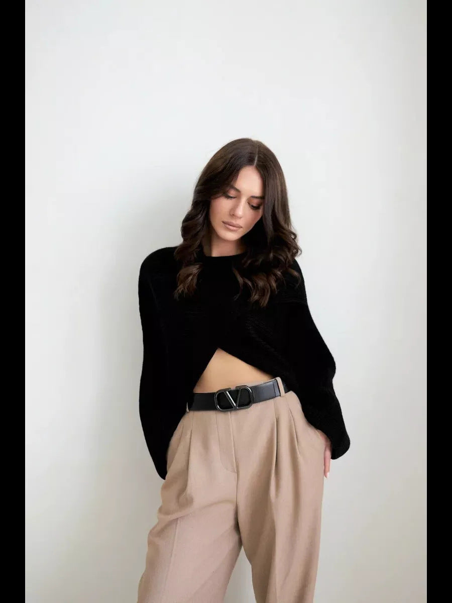 Damen Strickpullover Cropped Weite Passform