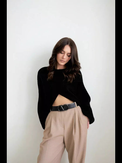 Damen Strickpullover Cropped Weite Passform