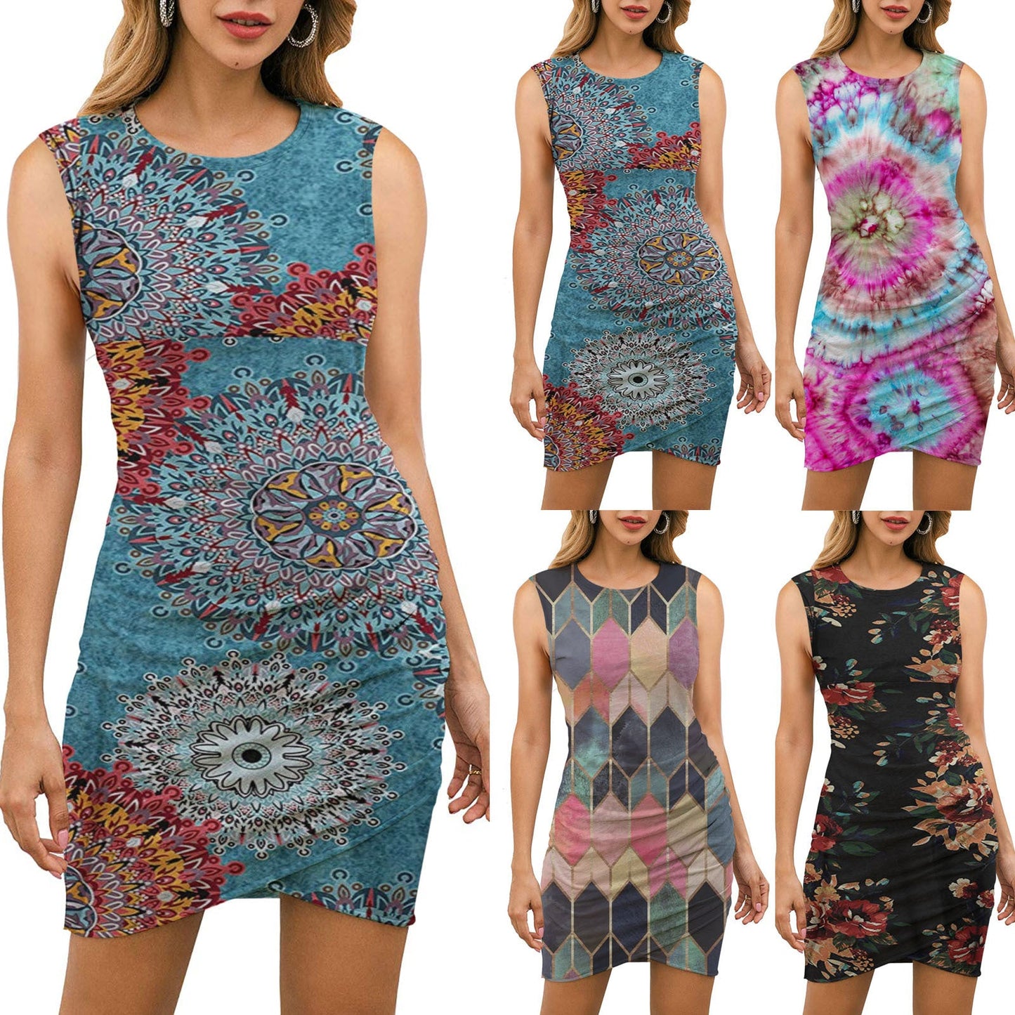Damen Wickelkleid Florales Mandala-Design Tailliert Norvielle - Norvielle
