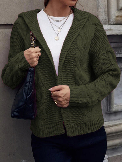 Damen Grobstrick-Cardigan mit Kapuze und Zopfmuster