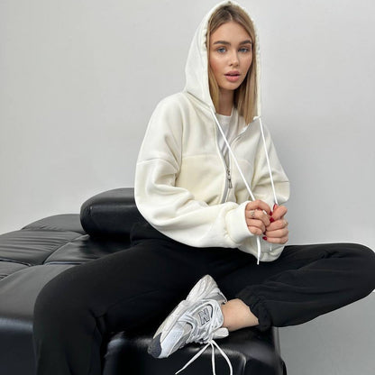 Damen Hoodie Oversized Cropped Mit Reißverschluss Norvielle
