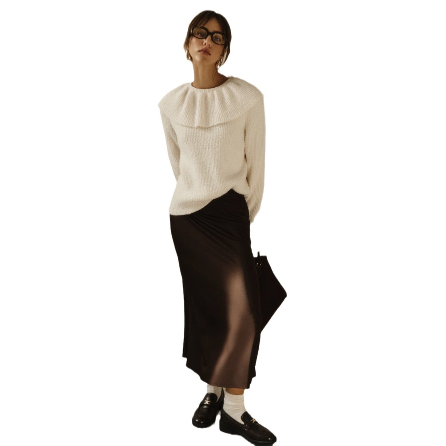 Damen Strickpullover Rüschenärmel Norvielle