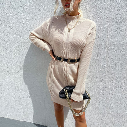 Damen Strickkleid Waffelstruktur Hochkragen Norvielle
