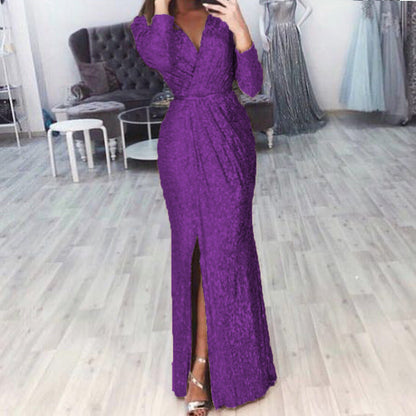Damen Abendkleid Lang Wickelschnitt Schlitz Norvielle