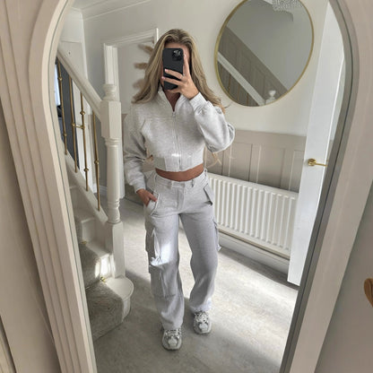 Damen Cropped Jacken Set Cargo Hosen Norvielle - Norvielle