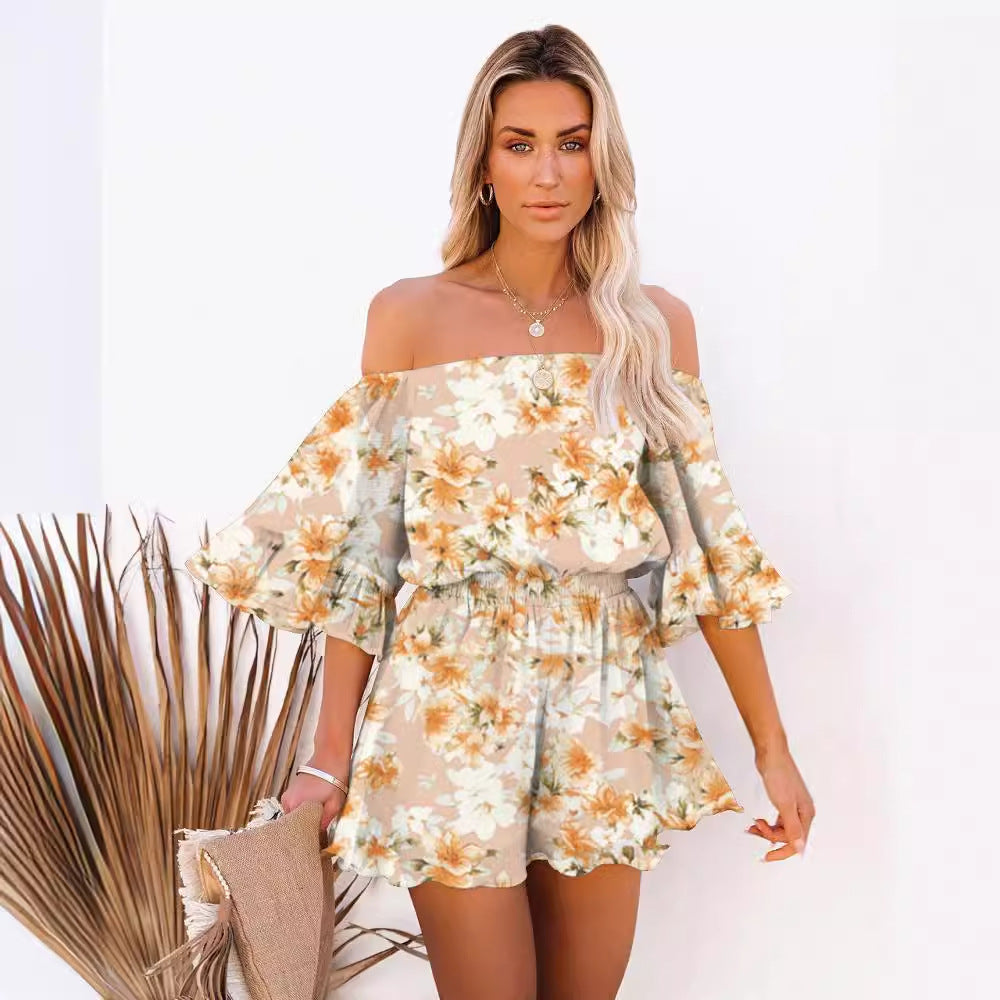 Damen Kurzoverall Off-Shoulder Voluminöse Ärmel Norvielle