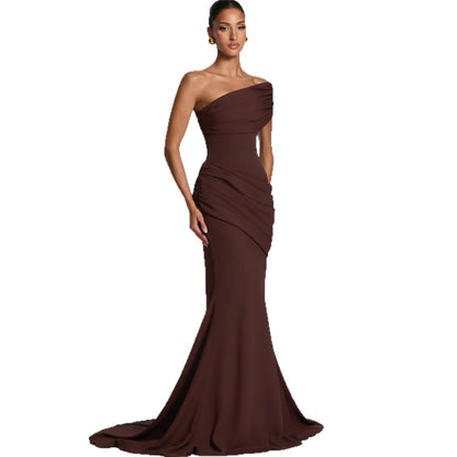 Damen Abendkleid Schulterfrei Fließender Schnitt Norvielle