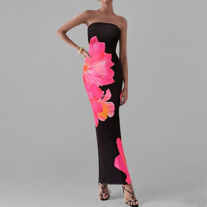 Norvielle Damen Schulterfreies Kleid Blumenmuster Figurbetont