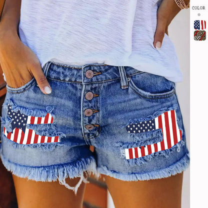 Damen Vintage-Shorts Jeans flaggenmotiviert Norvielle - Norvielle