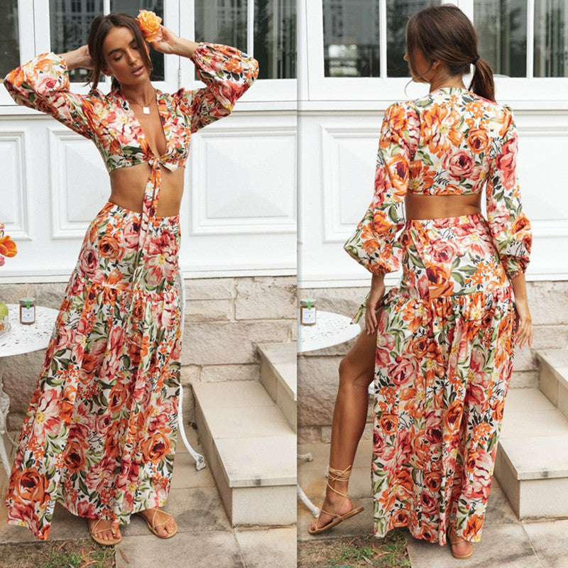 Damen Maxikleid Boho-Stil mit Volant und Puffärmeln Norvielle - Norvielle
