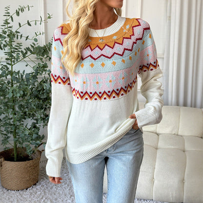 Damen Pullover Geometrisches Muster Rundhals Norvielle