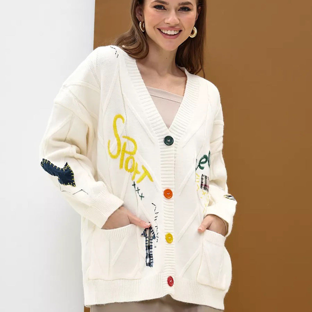 Damen Strickjacke Bunt Stickerei